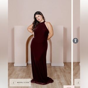 REVELRY Tori Velvet bridesmaids dress in burgundy